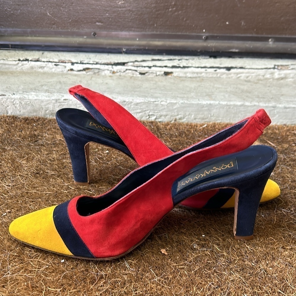 Donna Karen New York Vintage Colorblock Suede Slingback Heels 80's Retro Rare 10 - Picture 9 of 11